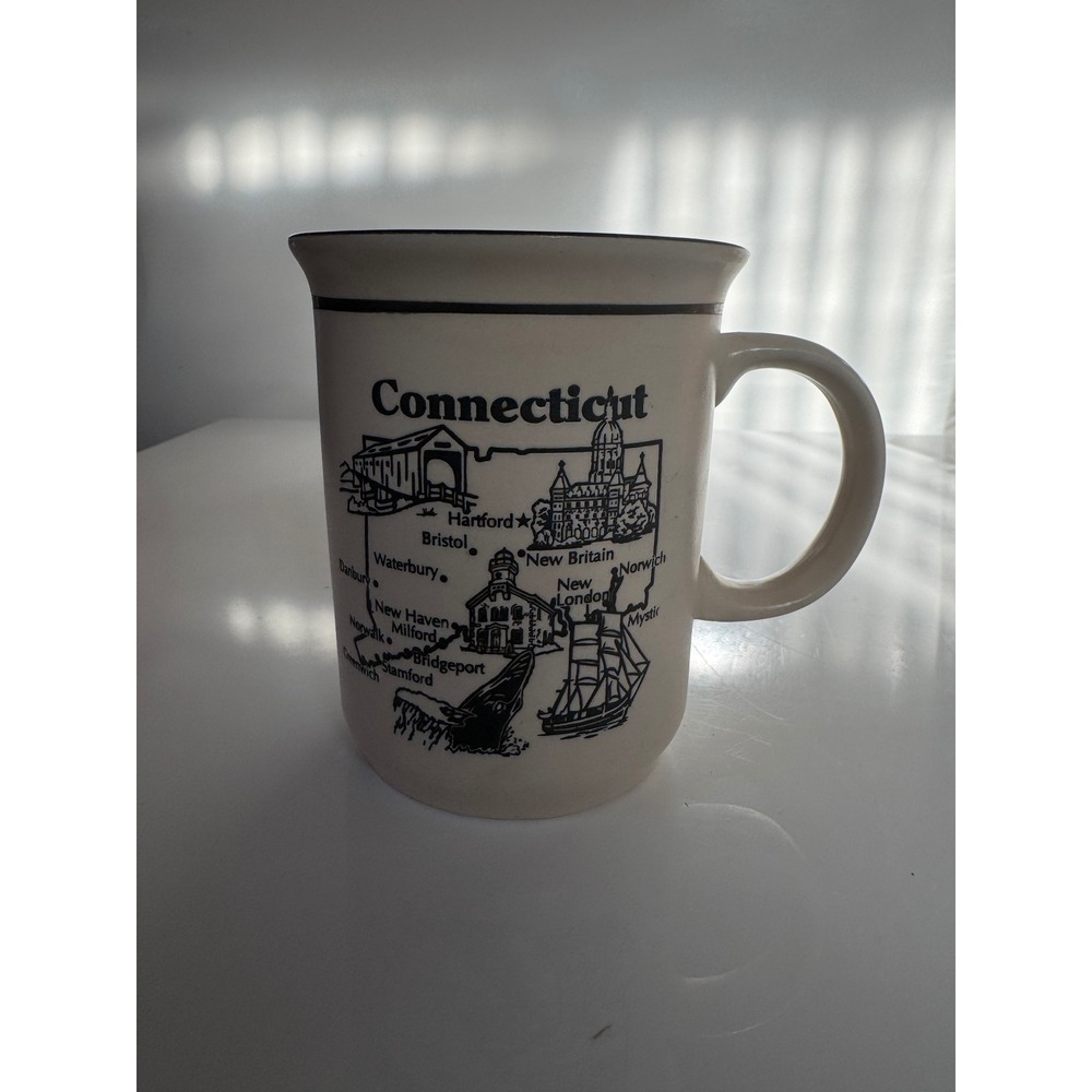 Connecticut The Constitution State Souvenir Coffee Mug Blue Interior Stoneware